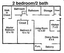 Floor plan for 2 beds, 2 baths, 1500 sqft